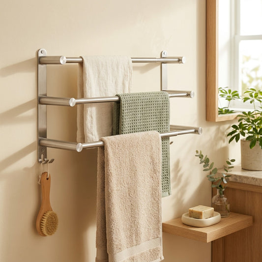 Rackextend™ Telescopic Stainless Steel Towel Rack in a calm home setting