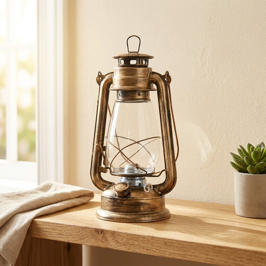 Campwick™ Outdoor Camping Oil Lantern in a calm home setting