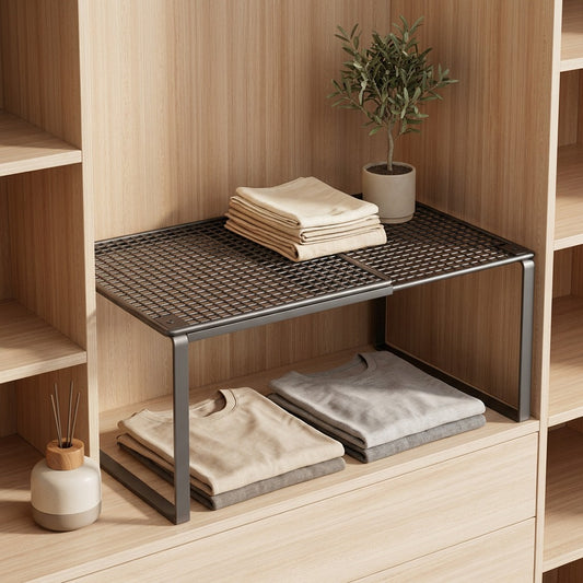 Closetspan™ Extendable Metal Wardrobe Storage Rack in a calm home setting