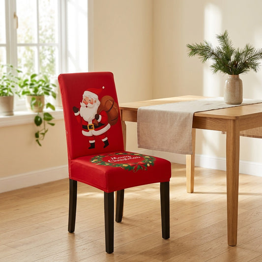 Merrycover™ Christmas Polyester Dining Chair Cover in a calm home setting
