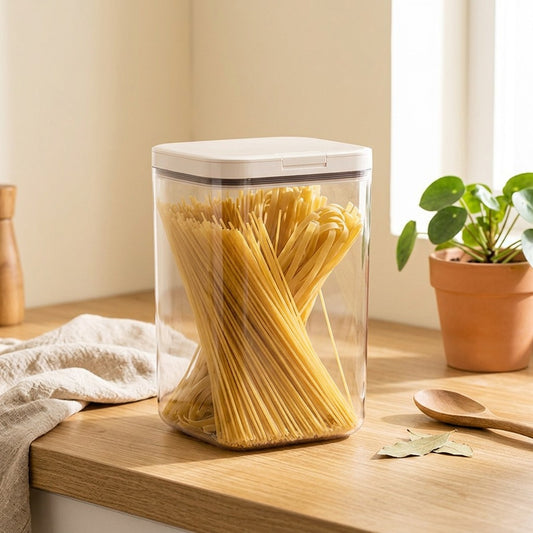 Pastakeep™ PET Plastic Noodle Storage Jar in a calm home setting