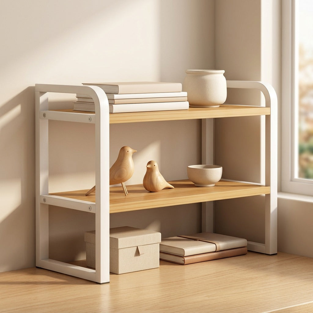 Booktier™ Desktop Bookshelf With 3 Layers, styled close view