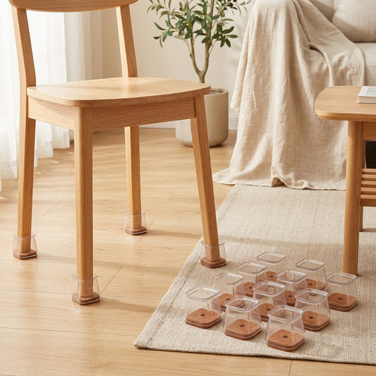 Squareglide™ 16-Piece Square Chair Leg Covers in a calm home setting