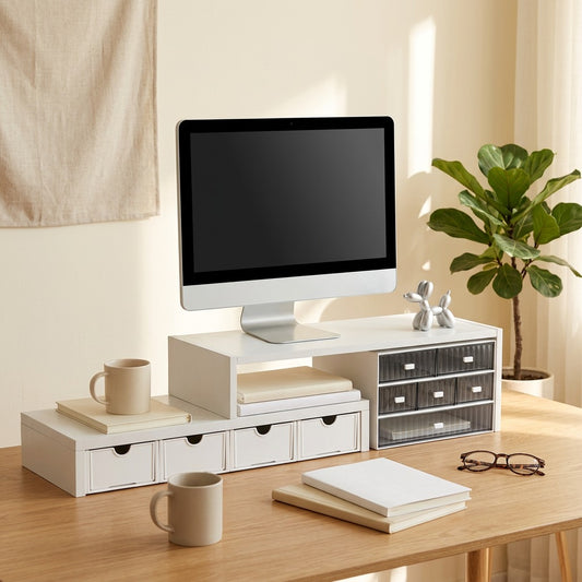 Tierledge™ Double-Layer Desktop Storage Rack in a calm home setting