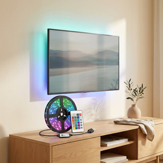 Wallgleam™ RGB LED Light Strip for TV Walls in a calm home setting