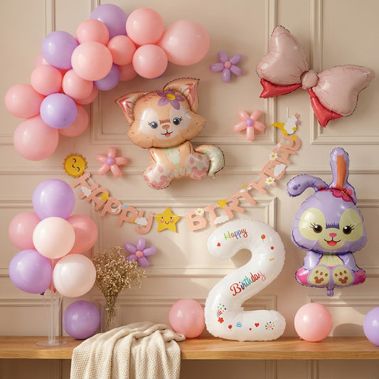Pawpop™ Cartoon Animal Birthday Balloon Set, styled close view