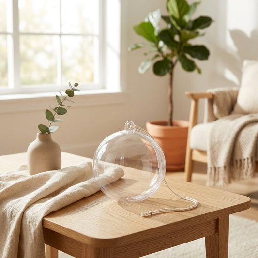 Clearglobe™ Transparent Plastic Christmas Ball in a calm home setting