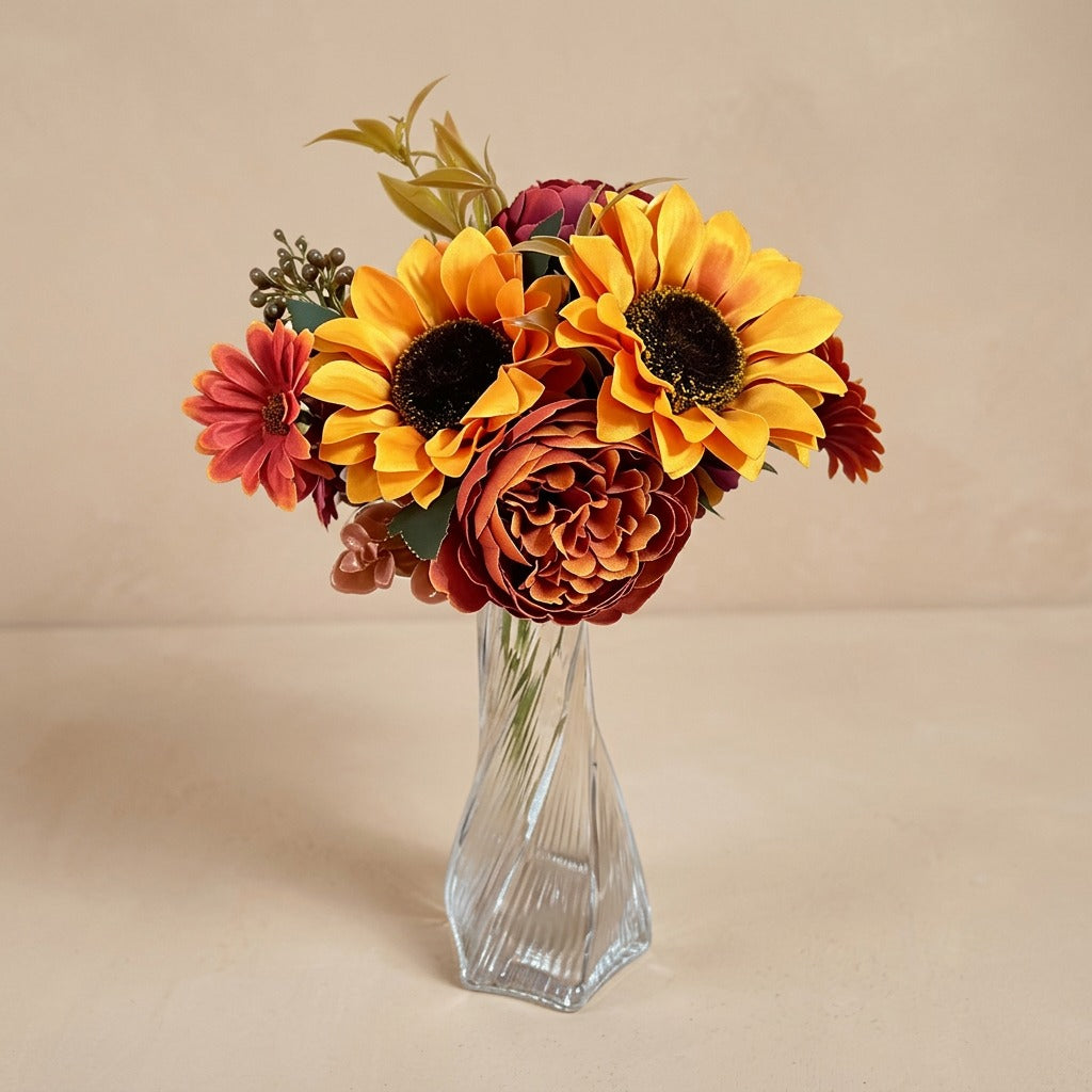 Sunnybloom™ Silk Sunflower Bouquet, material and detail close-up