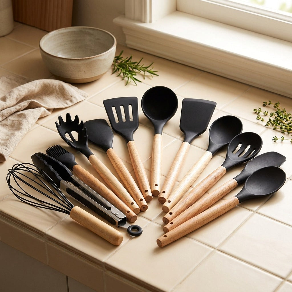 Cooksilk™ Silicone Kitchen Utensil Set, styled close view