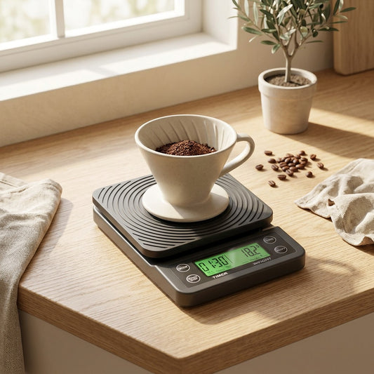 Beanweigh™ Battery-Powered Electronic Coffee Scale in a calm home setting