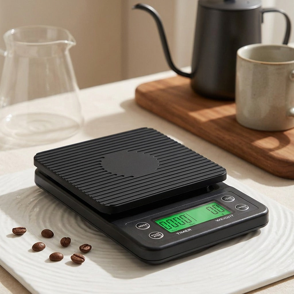 Beanweigh™ Battery-Powered Electronic Coffee Scale, styled close view