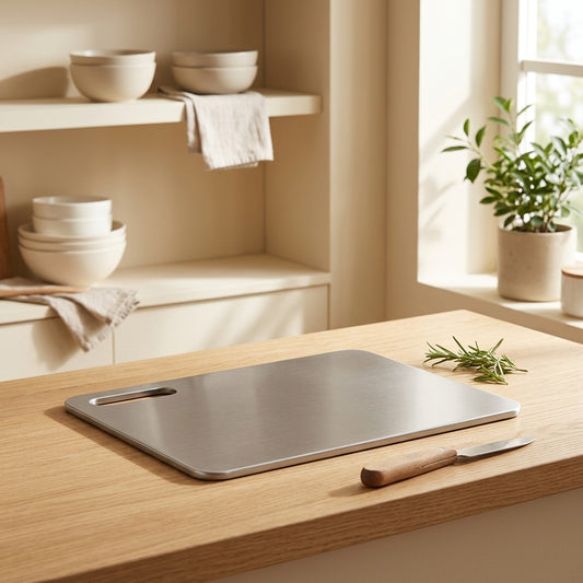 Chopplate™ Stainless Steel Cutting Board in a calm home setting