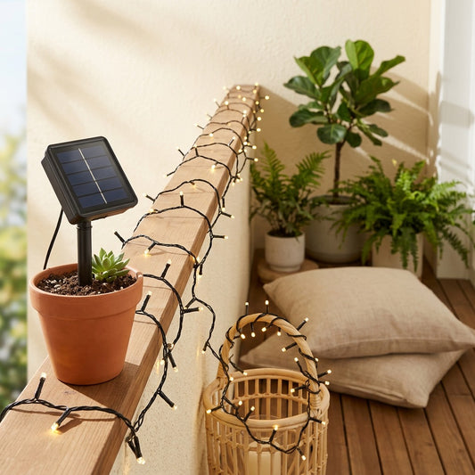 Stringgleam™ Solar Outdoor String Lights in a calm home setting