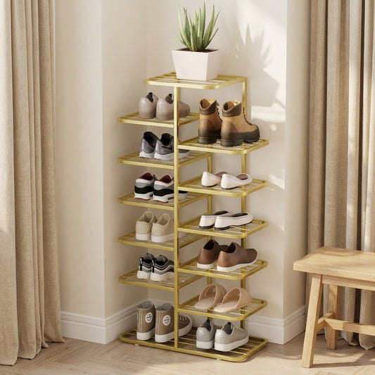Shoestep™ Metal Staggered Shoe Rack in a calm home setting