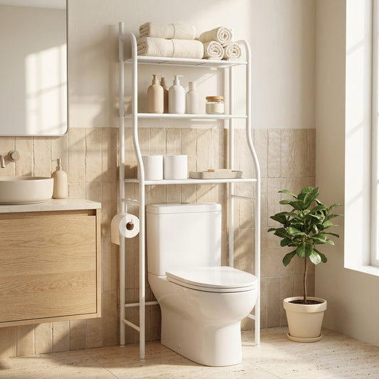 Bathrack™ Floor-Standing Toilet Storage Rack in a calm home setting