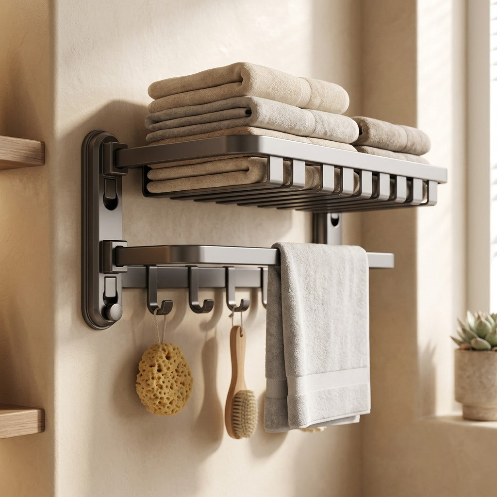 Suctionrail™ Steel Suction Cup Towel Rack, styled close view
