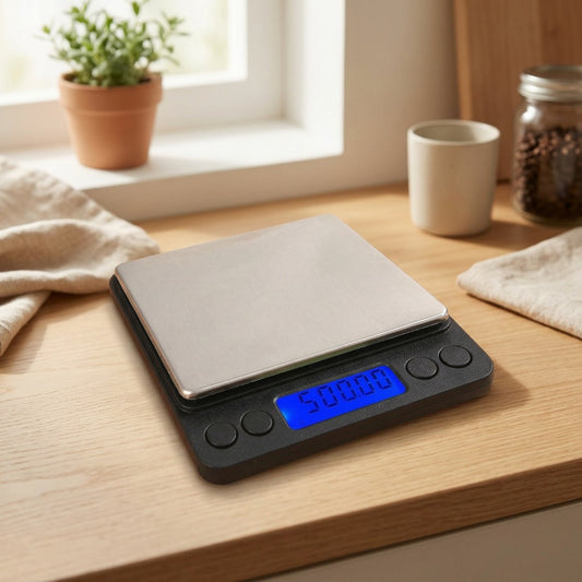 Grammeasure™ 3kg Electronic Gram Scale in a calm home setting