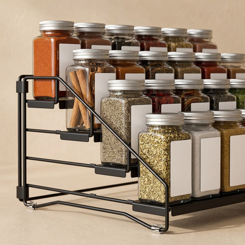 Foldtier™ Four-Layer Folding Spice Rack, material and detail close-up