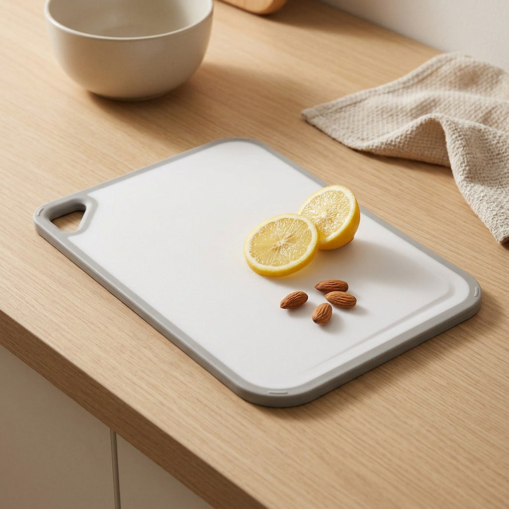 Dualprep™ Plastic Double-Sided Cutting Board, styled close view