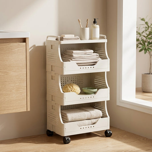 Foldcart™ Foldable Plastic Storage Trolley in a calm home setting