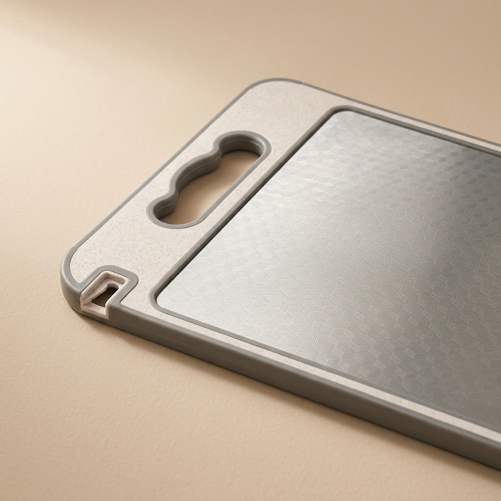 Chopboard™ Stainless Steel Cutting Board, material and detail close-up