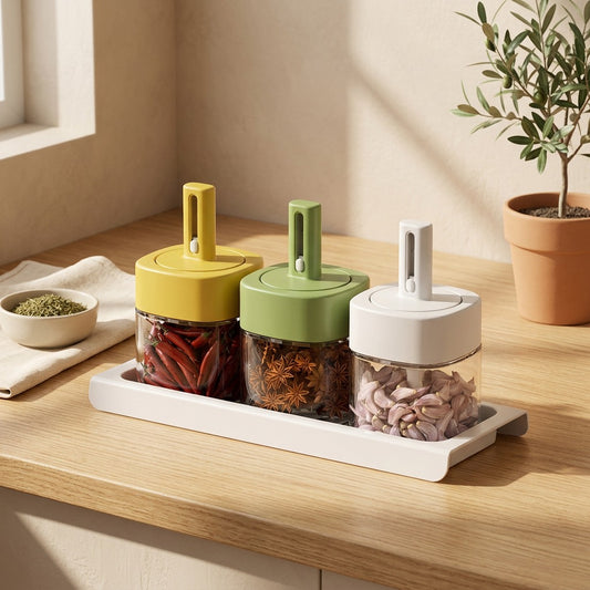 Herbduo™ Glass Seasoning Box Set in a calm home setting