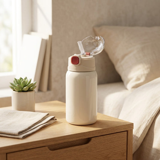 Siptoast™ Stainless Steel Straw Thermos Cup in a calm home setting