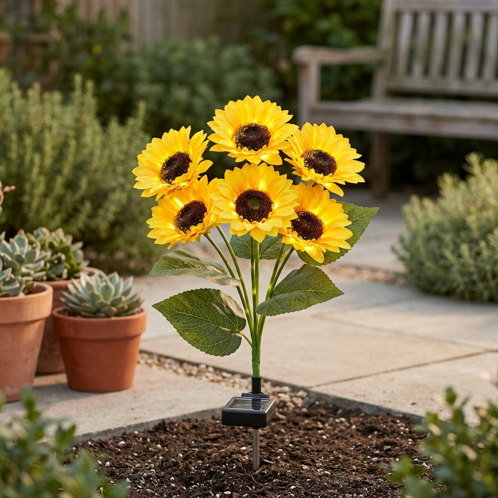 Petalglow™ Sunflower Solar Garden Night Light, styled close view