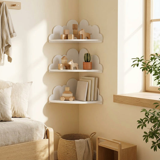 Cloudcubby™ Cloud Wooden Wall Storage Rack in a calm home setting