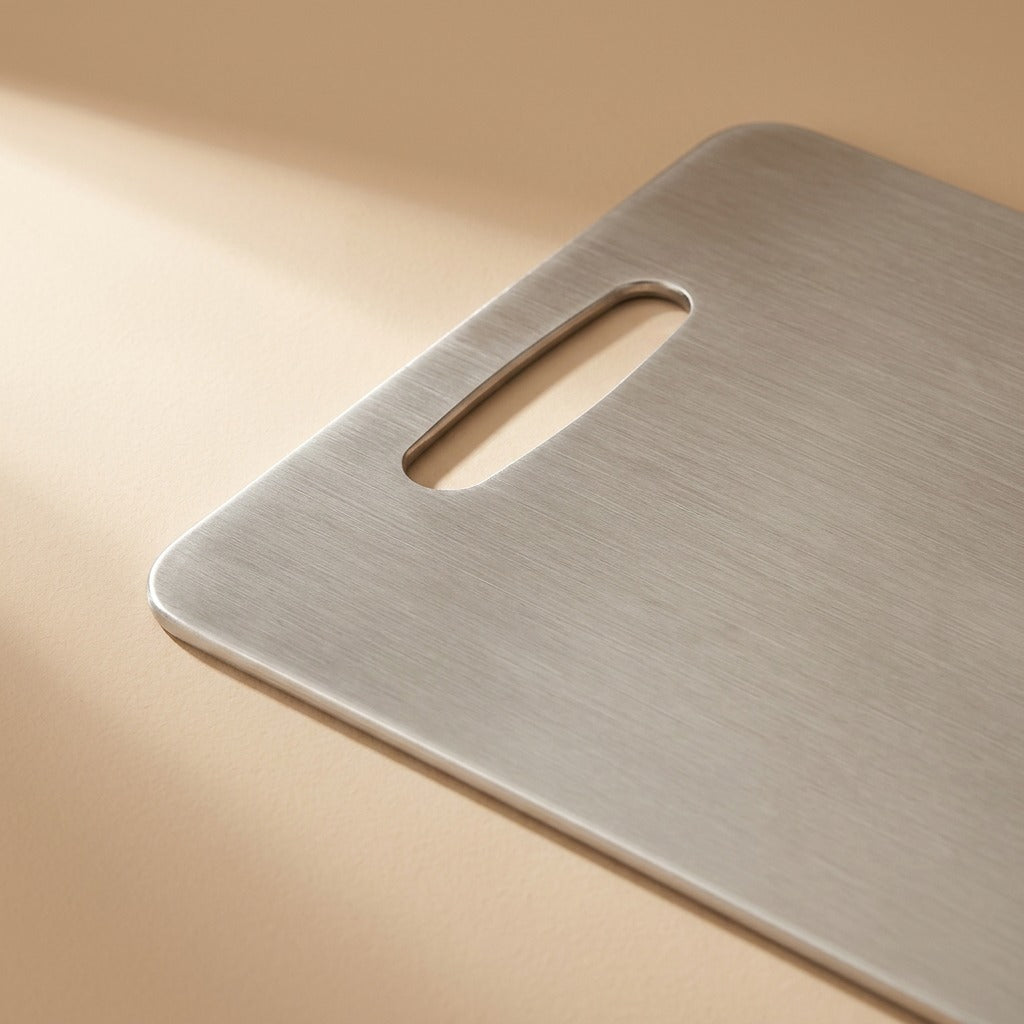Pureprep™ 304 Stainless Steel Cutting Board, material and detail close-up