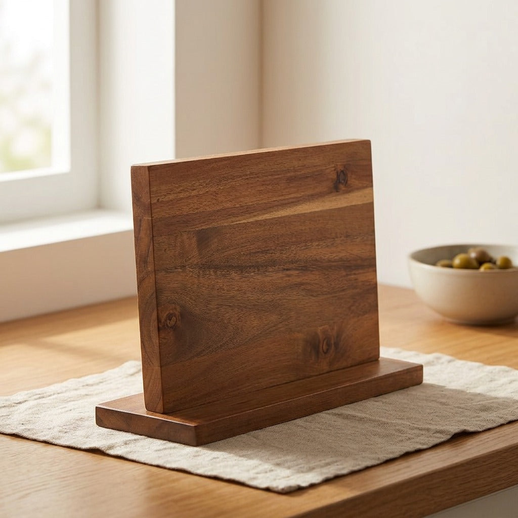 Woodgrip™ Solid Wood Magnetic Knife Holder, styled close view