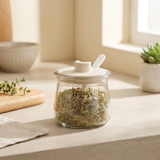 Spicehaven™ Glass Seasoning Jar With Lid in a calm home setting