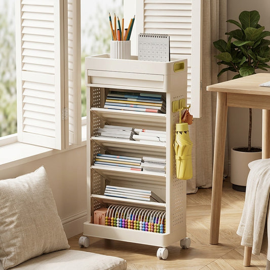 Shelfstack™ Plastic Bookshelf Storage Rack in a calm home setting