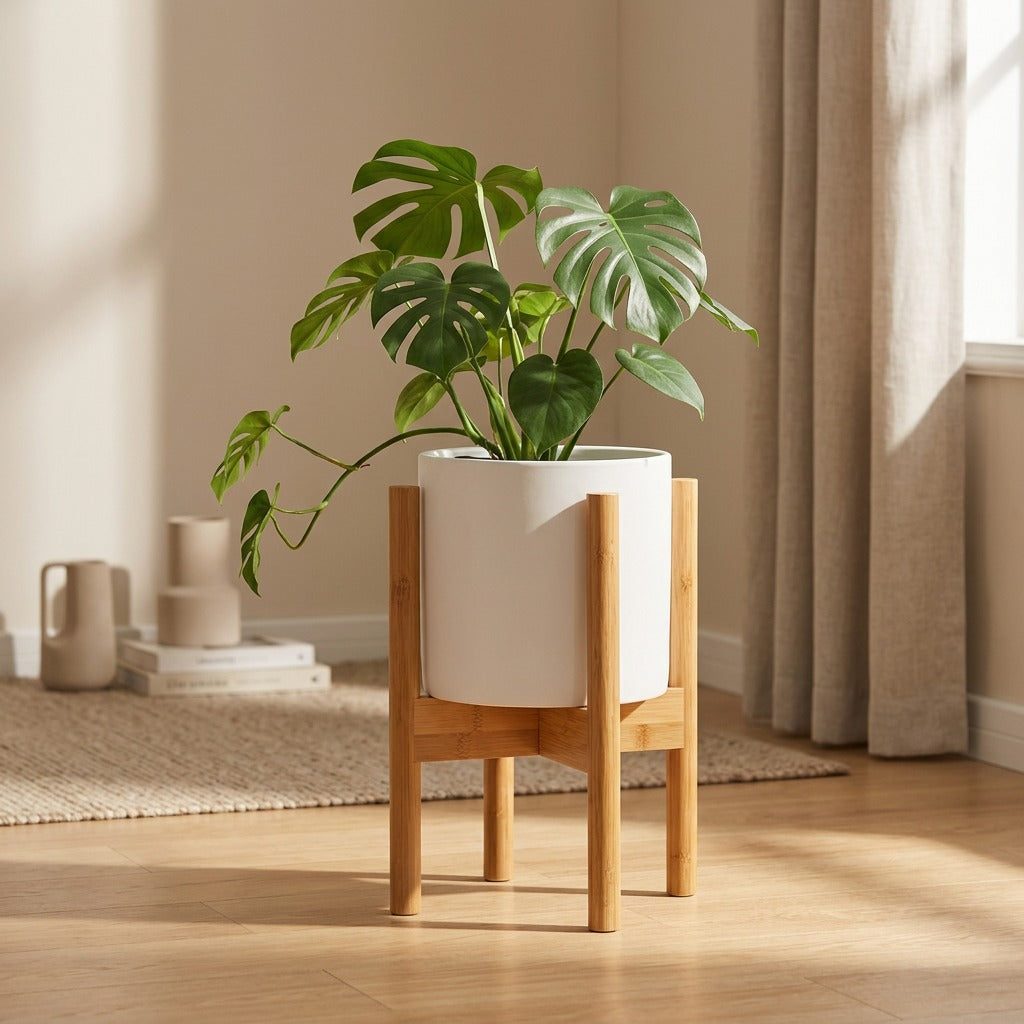 Stemstack™ Bamboo Flower Pot Rack, styled close view