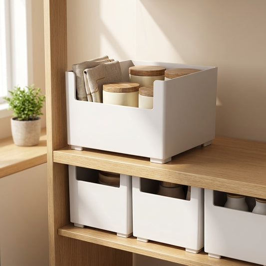 Stackbasket™ Japanese-Style Stackable Storage Basket in a calm home setting