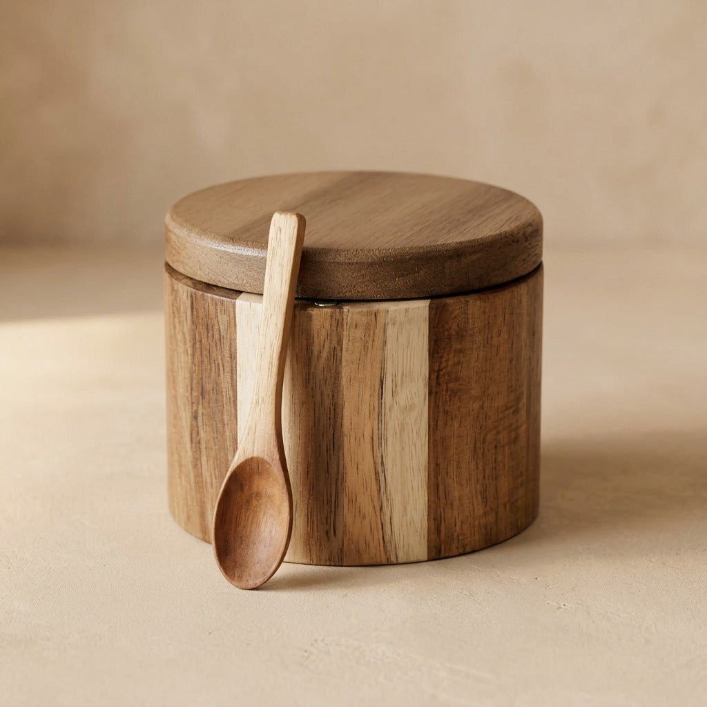 Spicewood™ Acacia Wood Seasoning Box, material and detail close-up