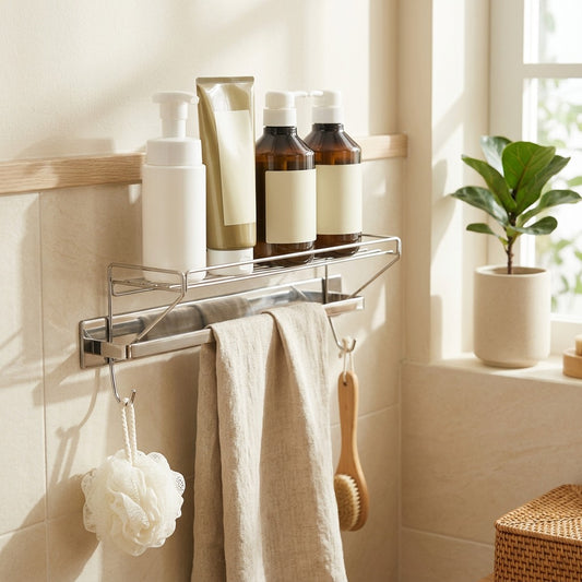 Rackshine™ Stainless Steel Bathroom Storage Rack in a calm home setting