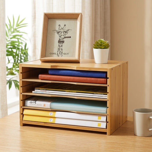 Woodorder™ Wood Desktop File Storage Rack in a calm home setting