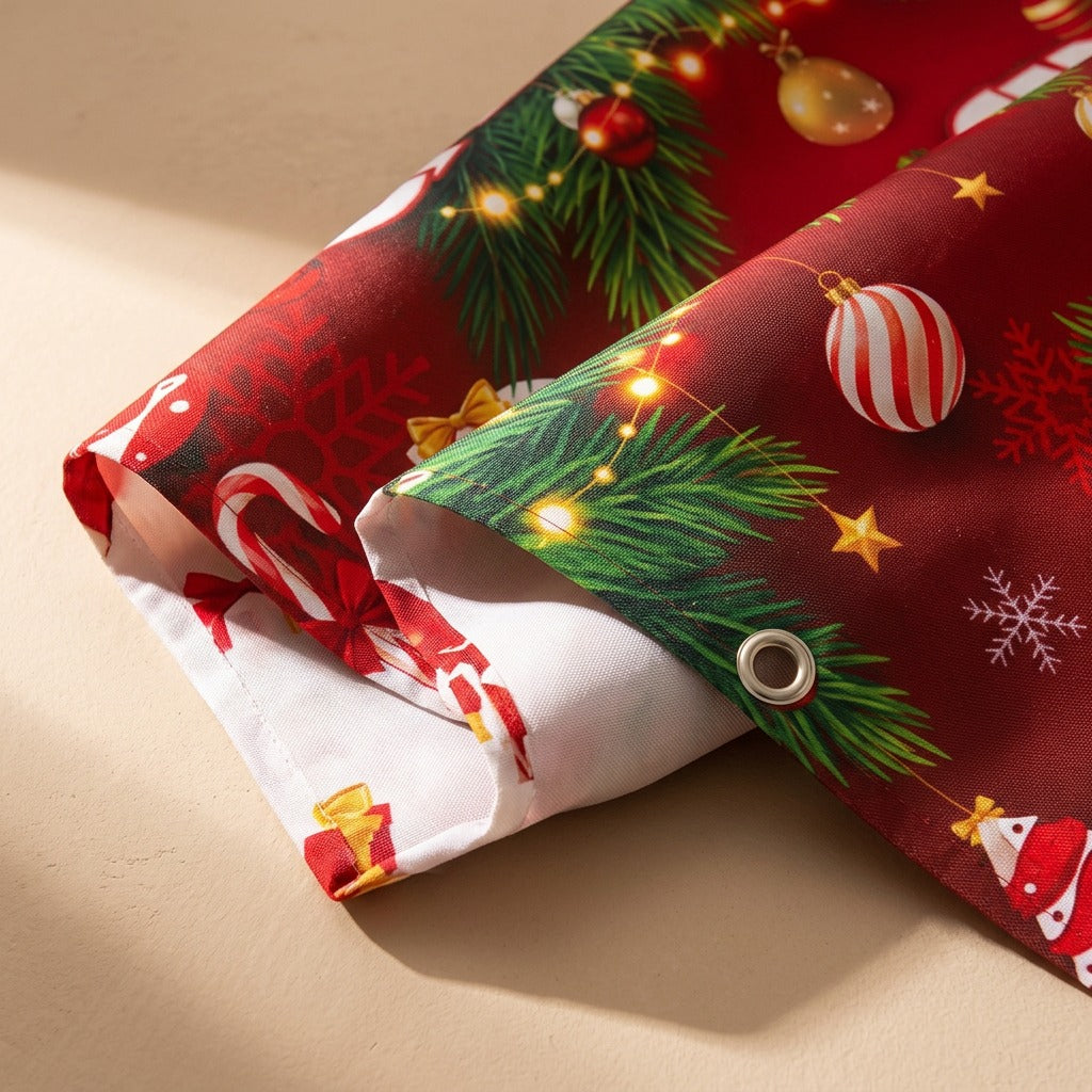 Merryweave™ Christmas Polyester Backdrop Fabric, material and detail close-up