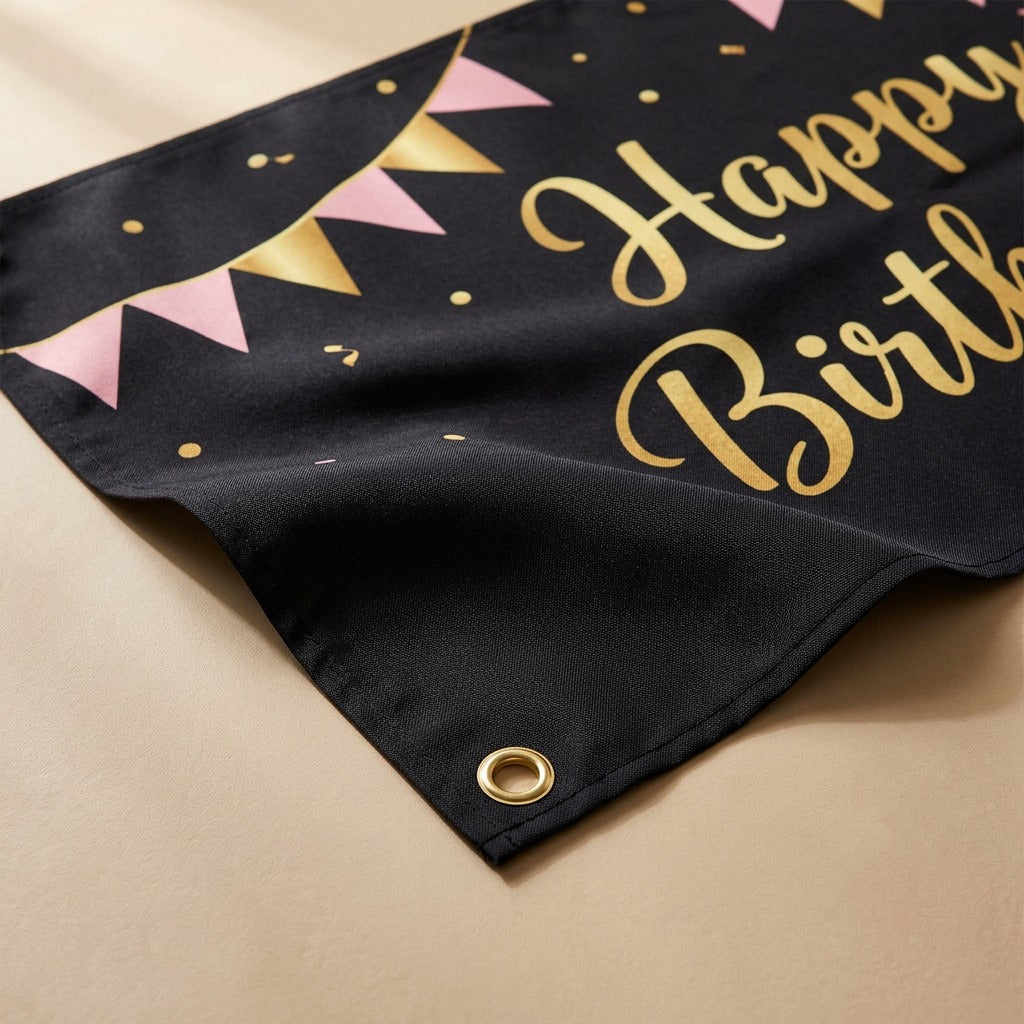 Partyflag™ Polyester Happy Birthday Party Banner, material and detail close-up