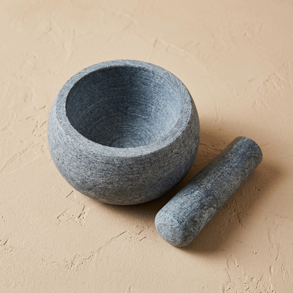 Marblemill™ Marble Garlic Grinder Mortar And Pestle, material and detail close-up