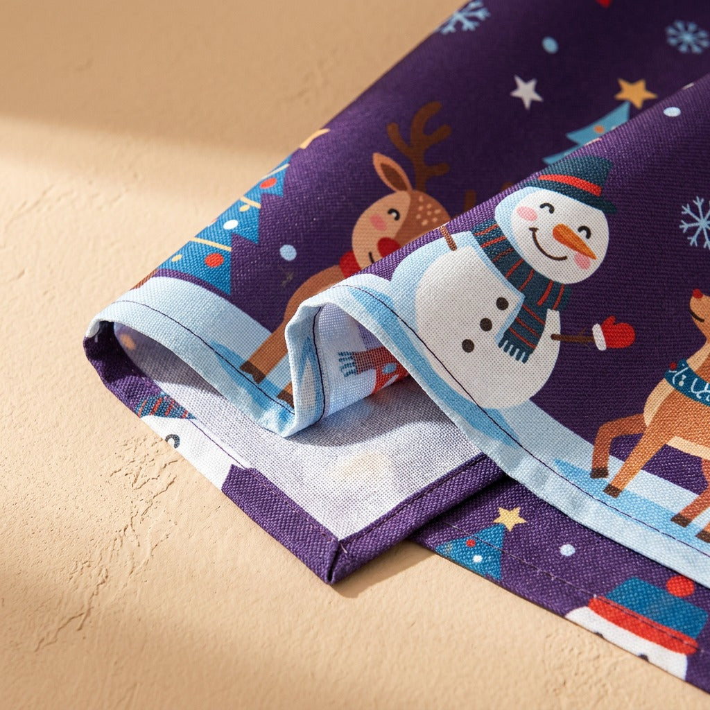 Frostscene™ Christmas Snowman Reindeer Backdrop Cloth, material and detail close-up