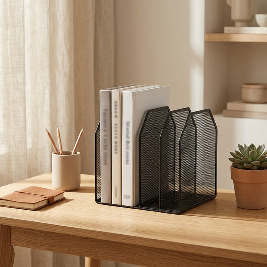 Pagebrace™ Metal Desktop Book Stand in a calm home setting