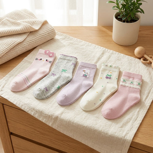 Sockbloom™ Girls’ Thin Cotton Mid-Calf Socks in a calm home setting