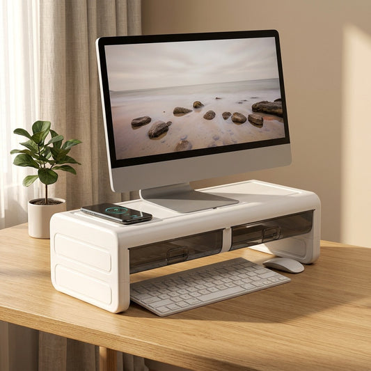 Storeperch™ Plastic Monitor Stand Storage Rack in a calm home setting