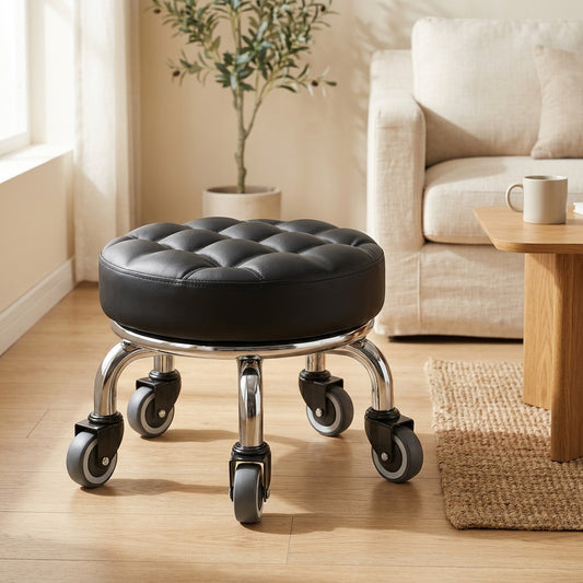 Swivelseat™ Metal Round Rolling Stool in a calm home setting