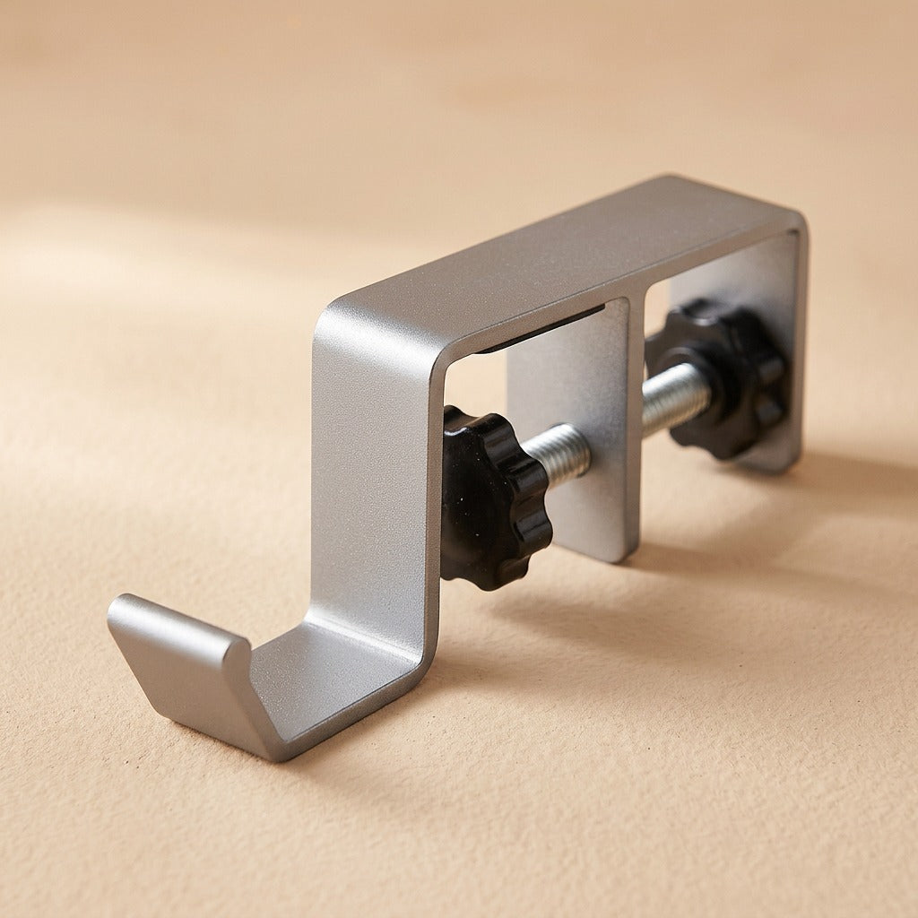Deskhang™ Aluminum Alloy Desk Hook, material and detail close-up