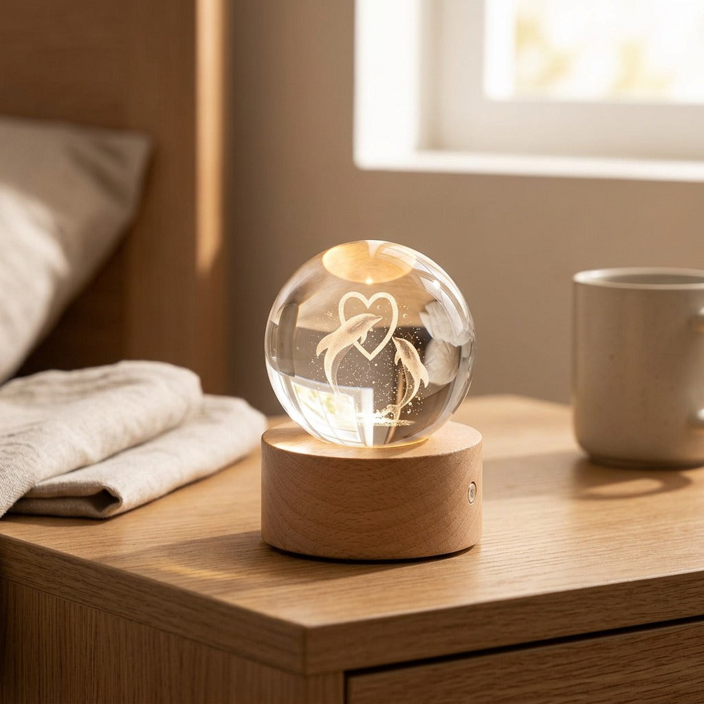 Starbeam™ White Crystal Ball Night Light, styled close view