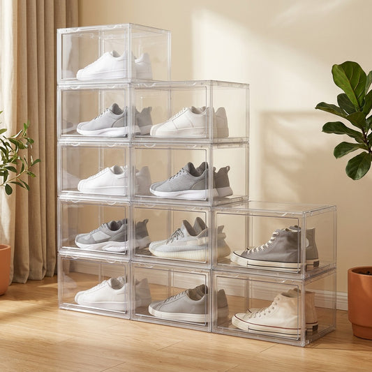 Shoeportal™ Transparent PET Shoe Storage Box in a calm home setting
