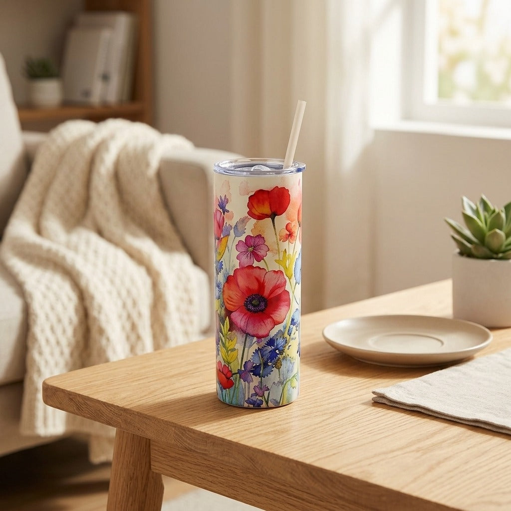 Strawkeep™ 304 Stainless Steel Insulated Cup With Straw, styled close view